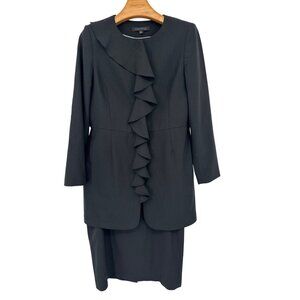 Anne Klein Womens Black skirt Suit Ruffle Detail Size 12 wool blend career